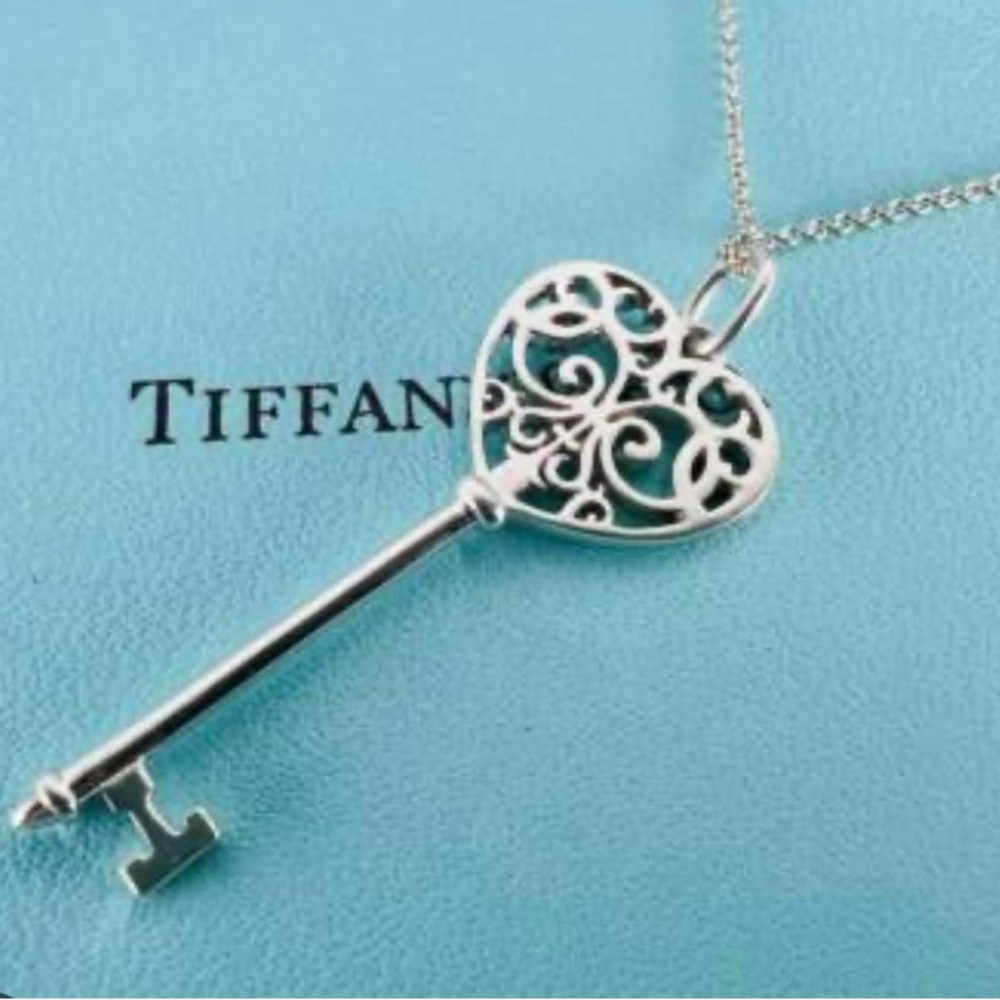 Tiffany & Co. Silver Filigree Heart Key Necklace Enchant plus beaded chain